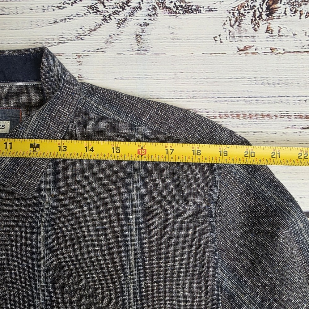 32 Bar Blues Mens XL Long Sleeve Button Up Gray Striped Shirt Cotton Silk Wool - Picture 9 of 10